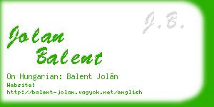 jolan balent business card